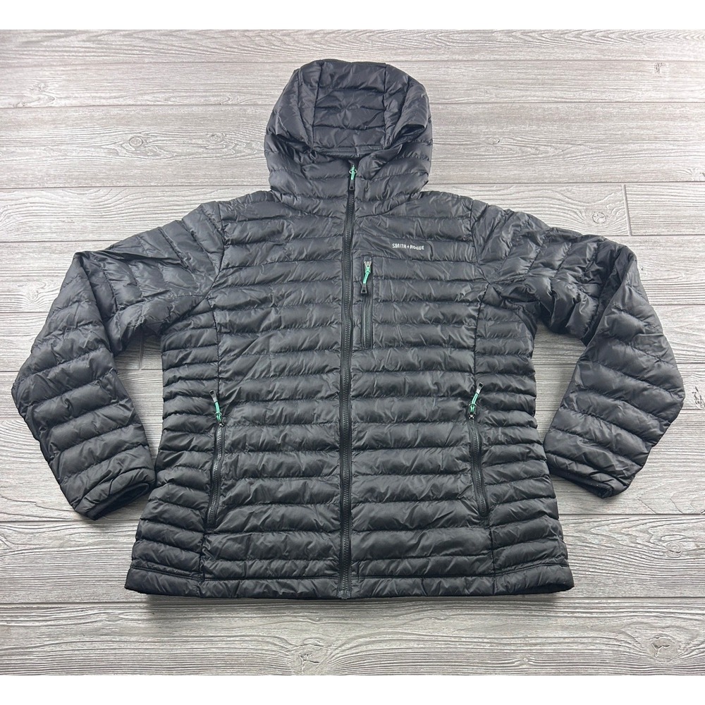 Smith + Rogue Mens XL Black Hooded Puffer Jacket Quilted Insulated Full Zip